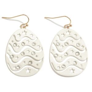 White Easter Egg  Crystal Drop Dangle Earrings